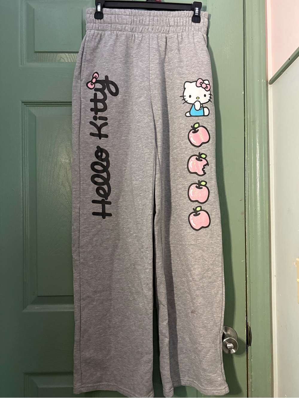 Hello Kitty Sweatpants with Pink Apple and Character Accents